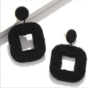 Boho Beaded Black Statement Hoop Earrings